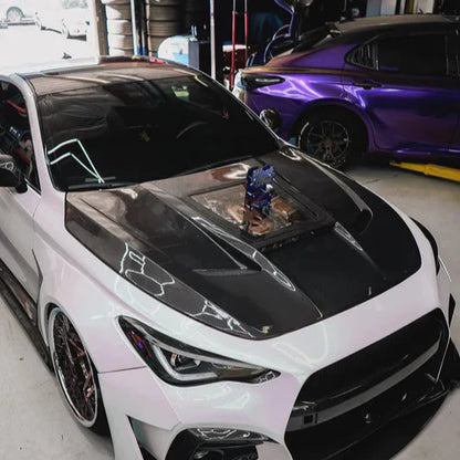 Q60 Glass Cover Carbon Fiber Hood