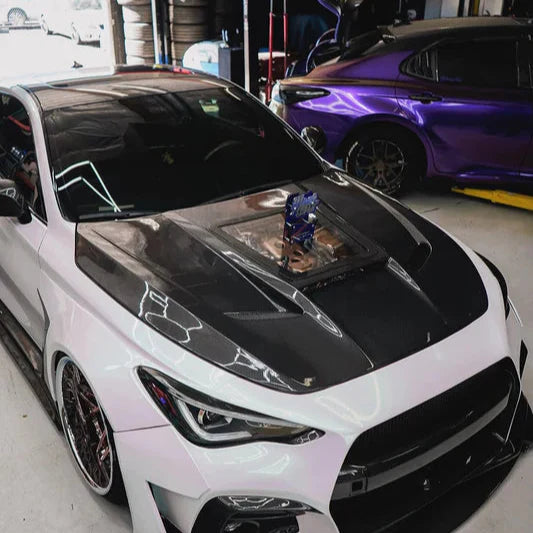 Q60 Glass Cover Carbon Fiber Hood